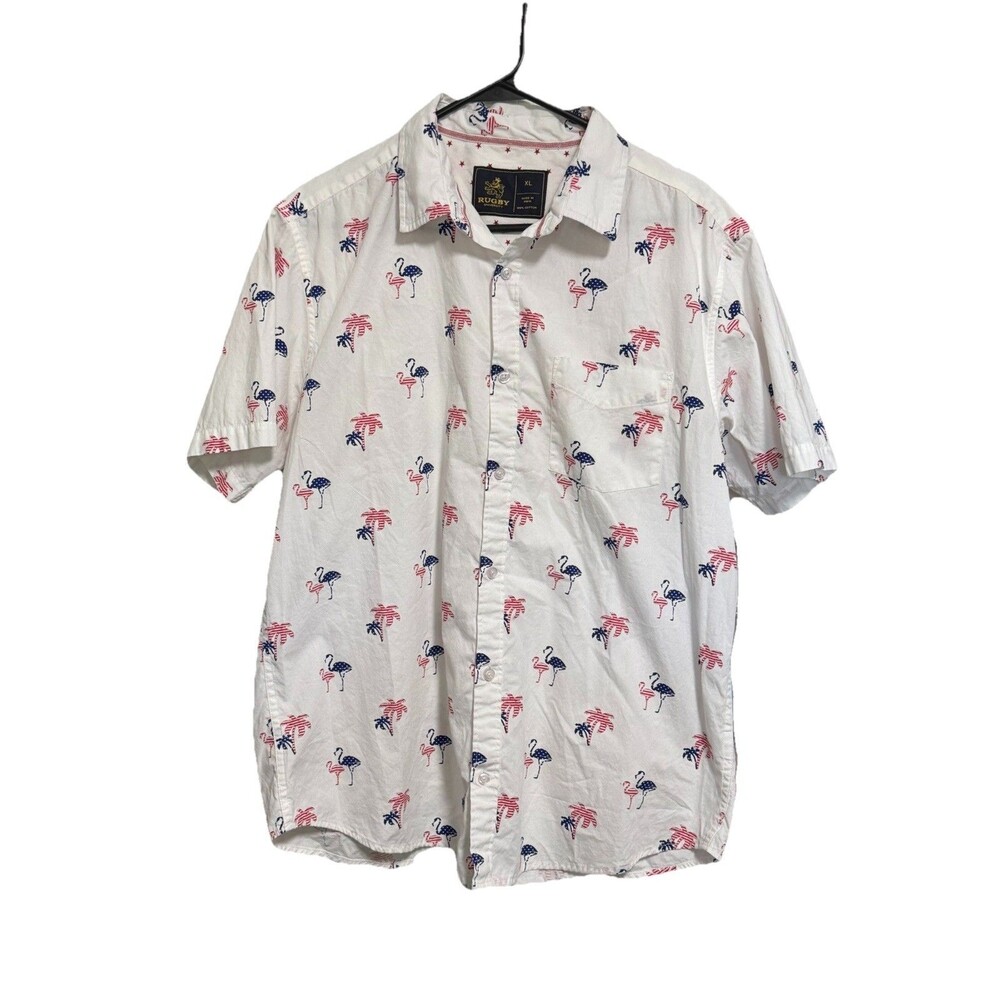 Rugby University Mens XL Button Down Patriotic Flamingo 4th Of July  USA